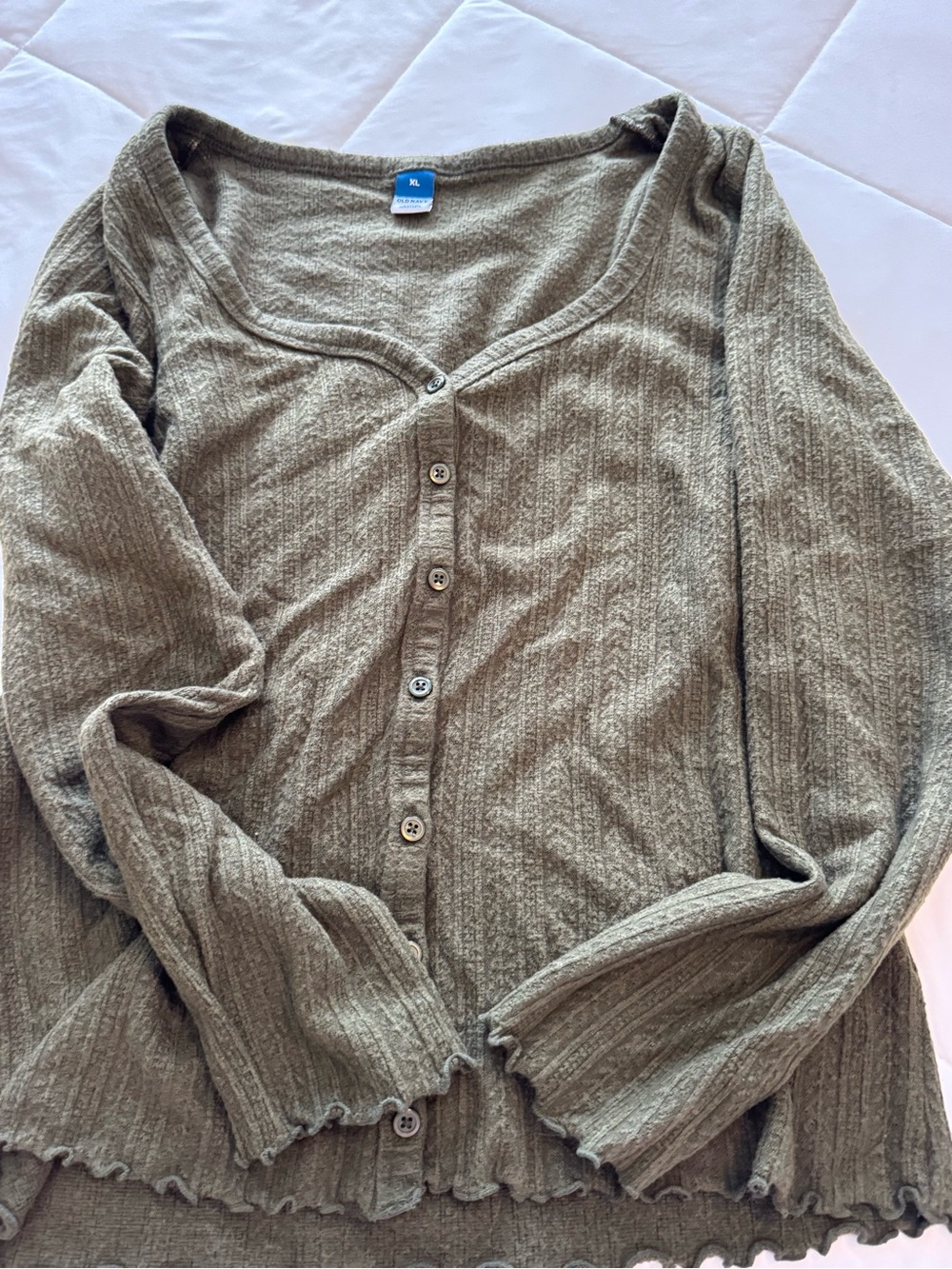 Old Navy Olive Ribbed Button-Front Scoop tee